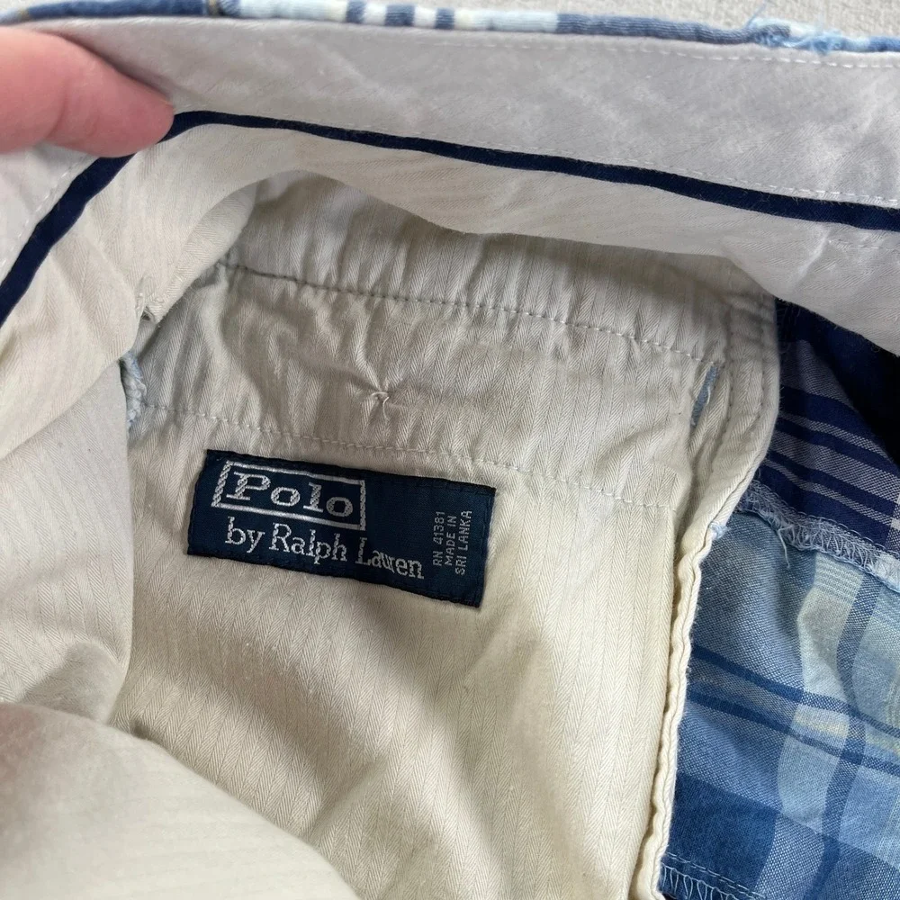 Polo Ralph Lauren Patchwork Shorts 34 Blue Plaid Cotton Collegiate Ivy League